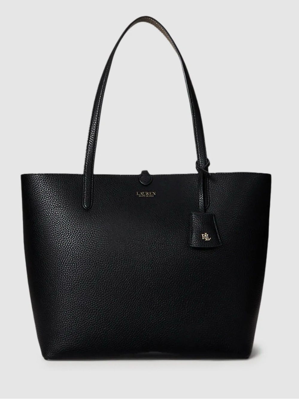 Lauren Ralph Lauren Black Pebbled Leather Tote with Wristlet - Picture 2 of 11